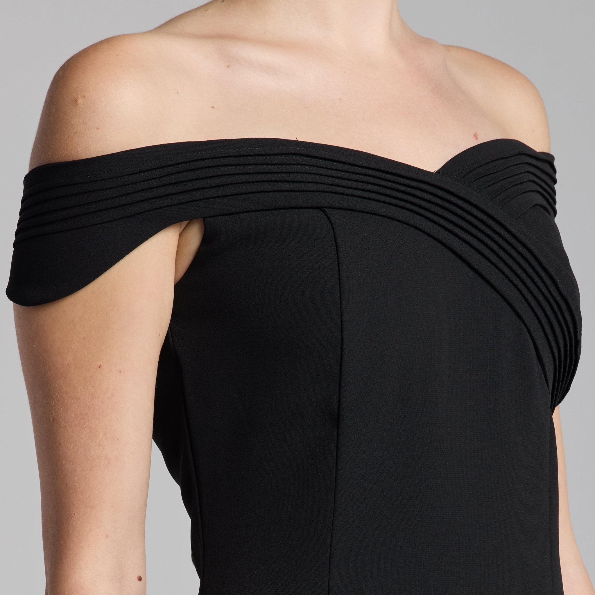 Black Crepe Maxi Dress with Pleated Details - shopaleena