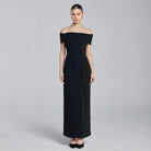 Black Crepe Off Shoulder Slit Maxi Dress - shopaleena