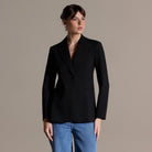 Black Crepe One-Button Tailored Blazer - shopaleena