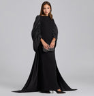 Black Crepe - Taffeta Gown with Long Back Shawl - shopaleena