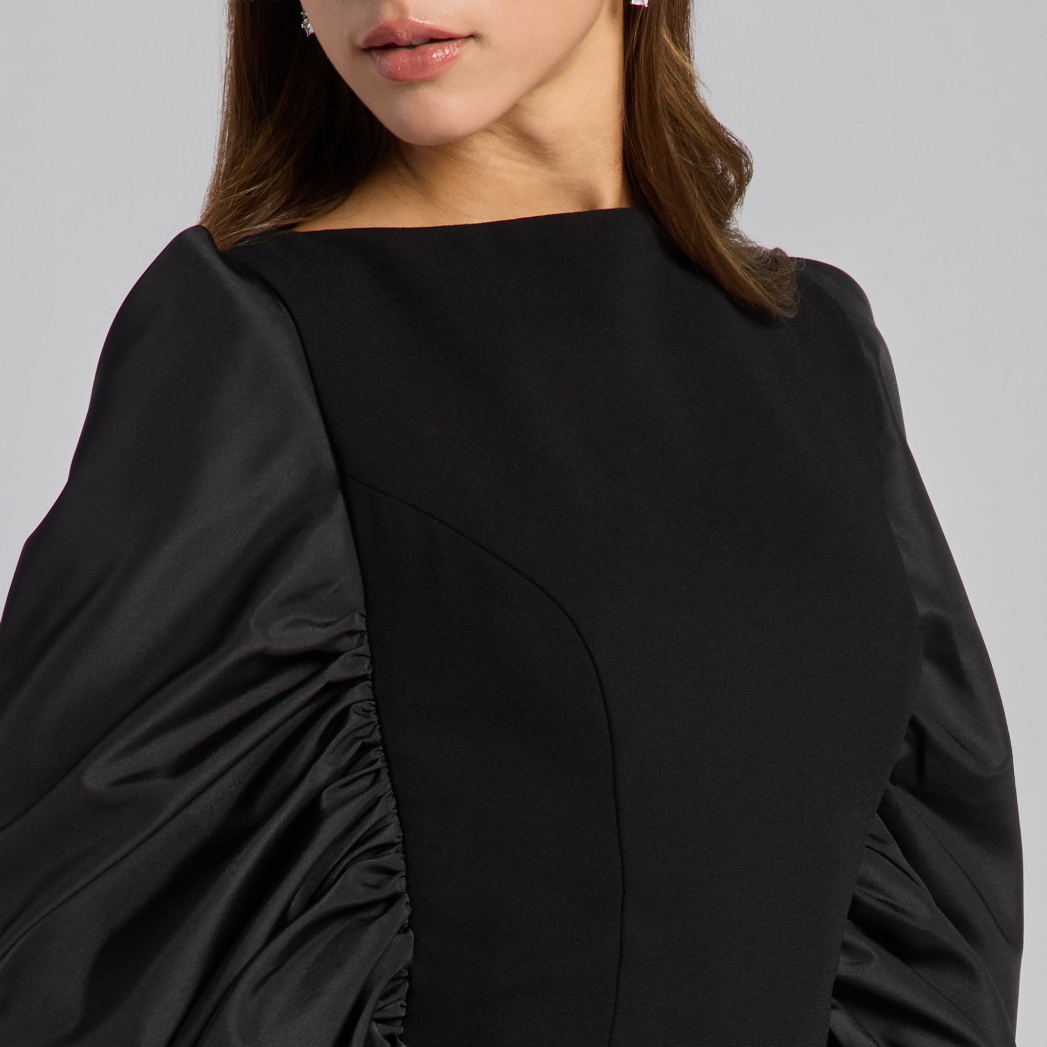 Black Crepe - Taffeta Gown with Long Back Shawl - shopaleena