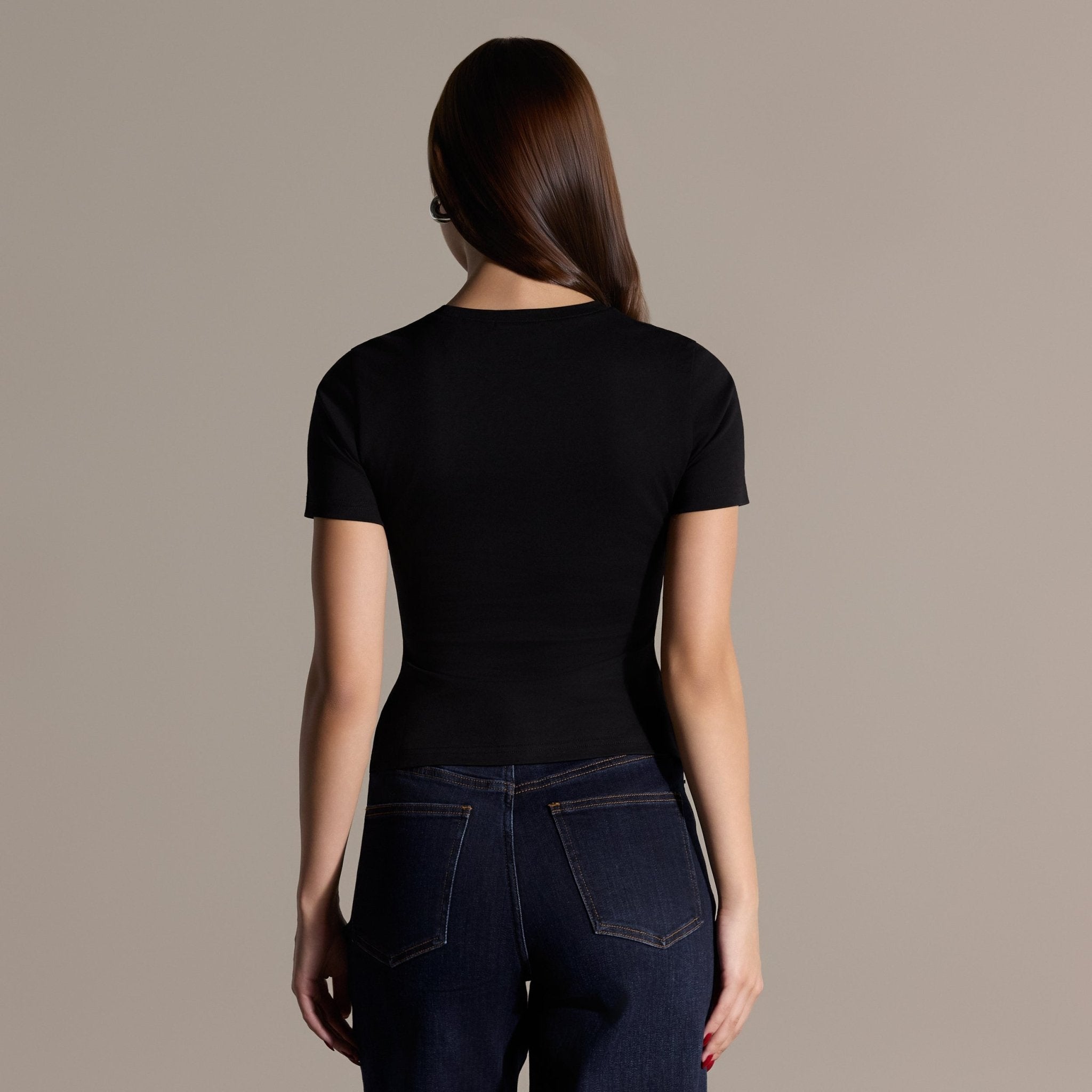 Black Crew Neck Fitted T-Shirt - shopaleena
