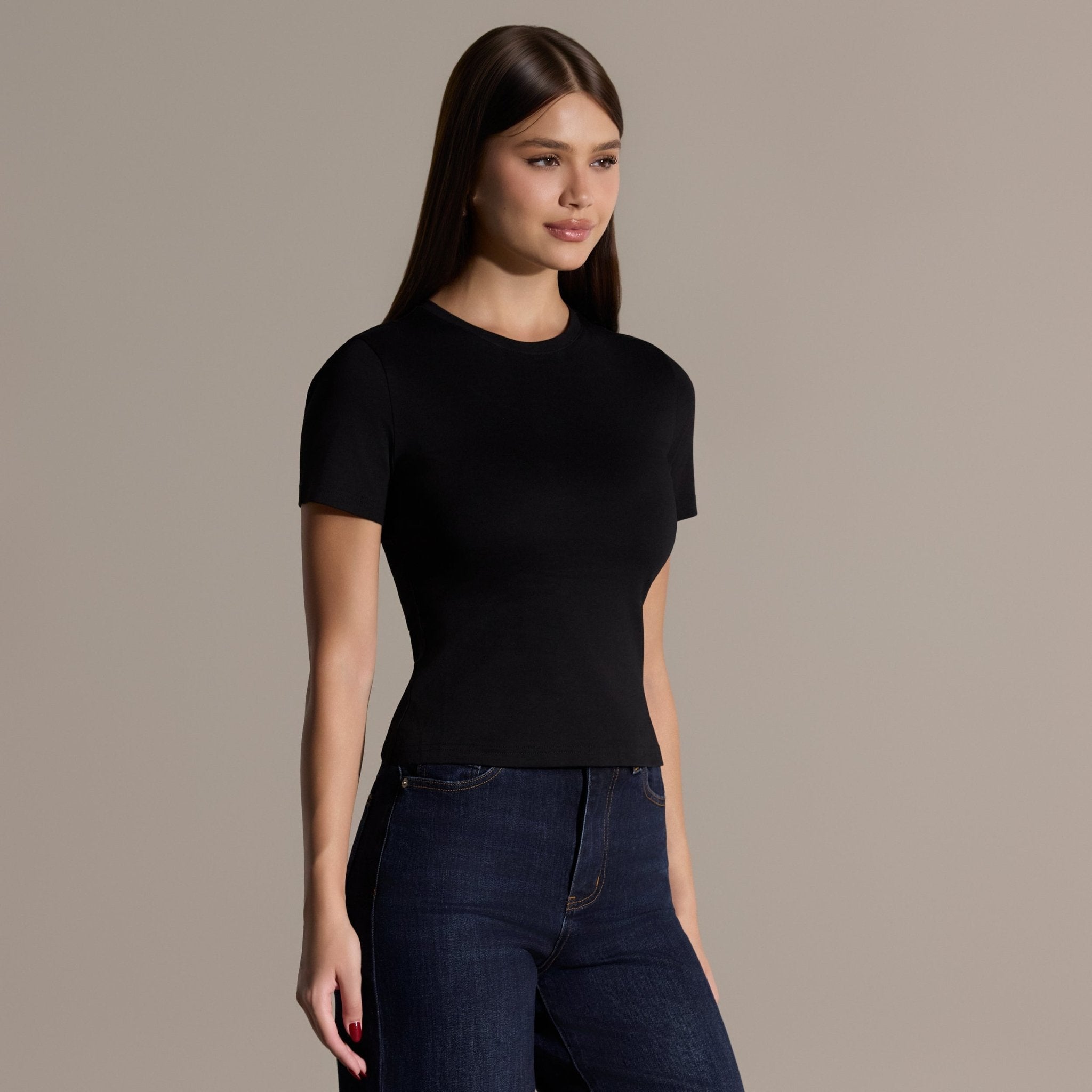 Black Crew Neck Fitted T-Shirt - shopaleena