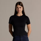 Black Crew Neck Fitted T-Shirt - shopaleena