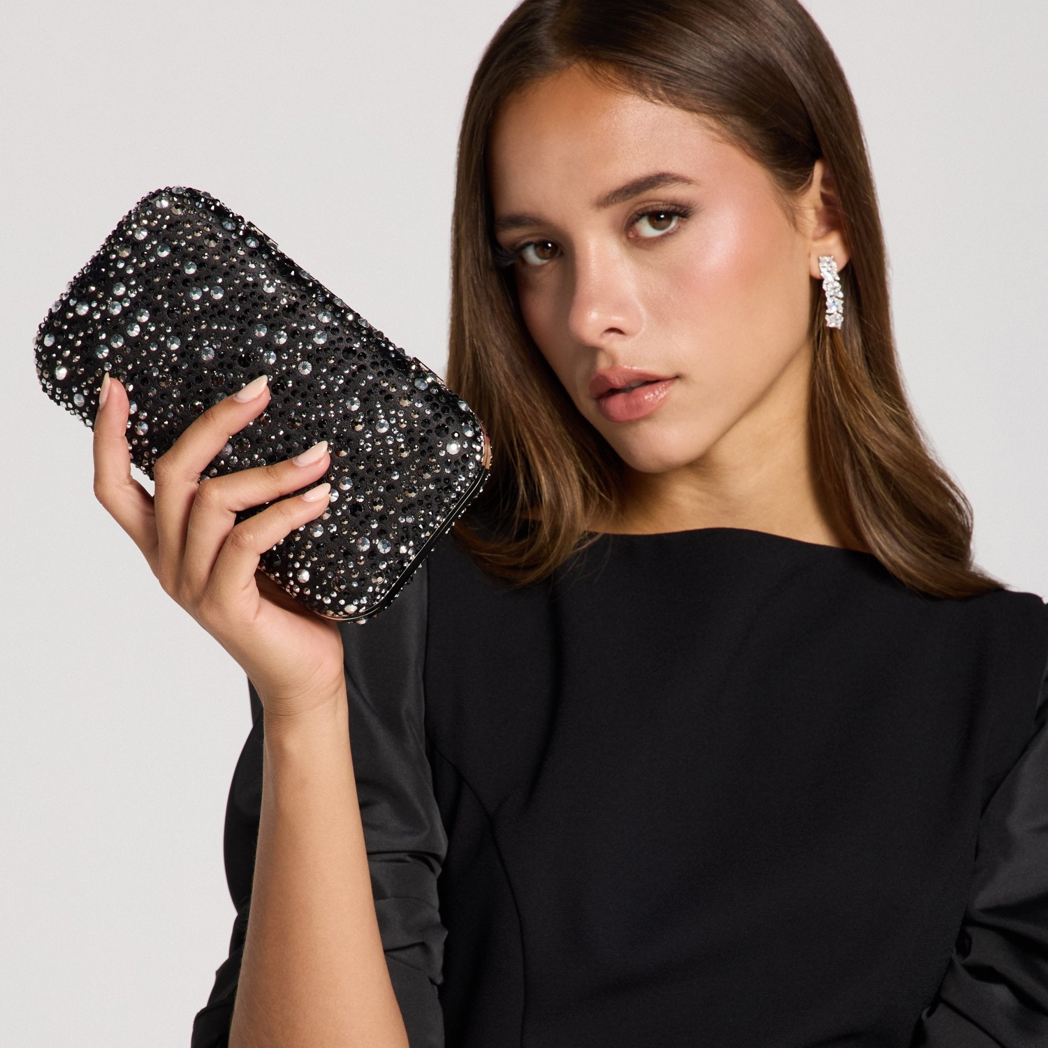 Black Crystal Beaded Clutch - shopaleena