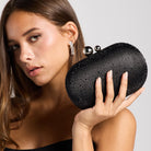 Black Crystal Beaded Oval Clutch - shopaleena