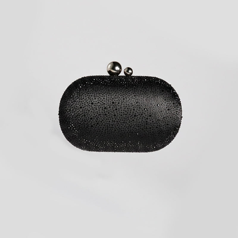 Black Crystal Beaded Oval Clutch