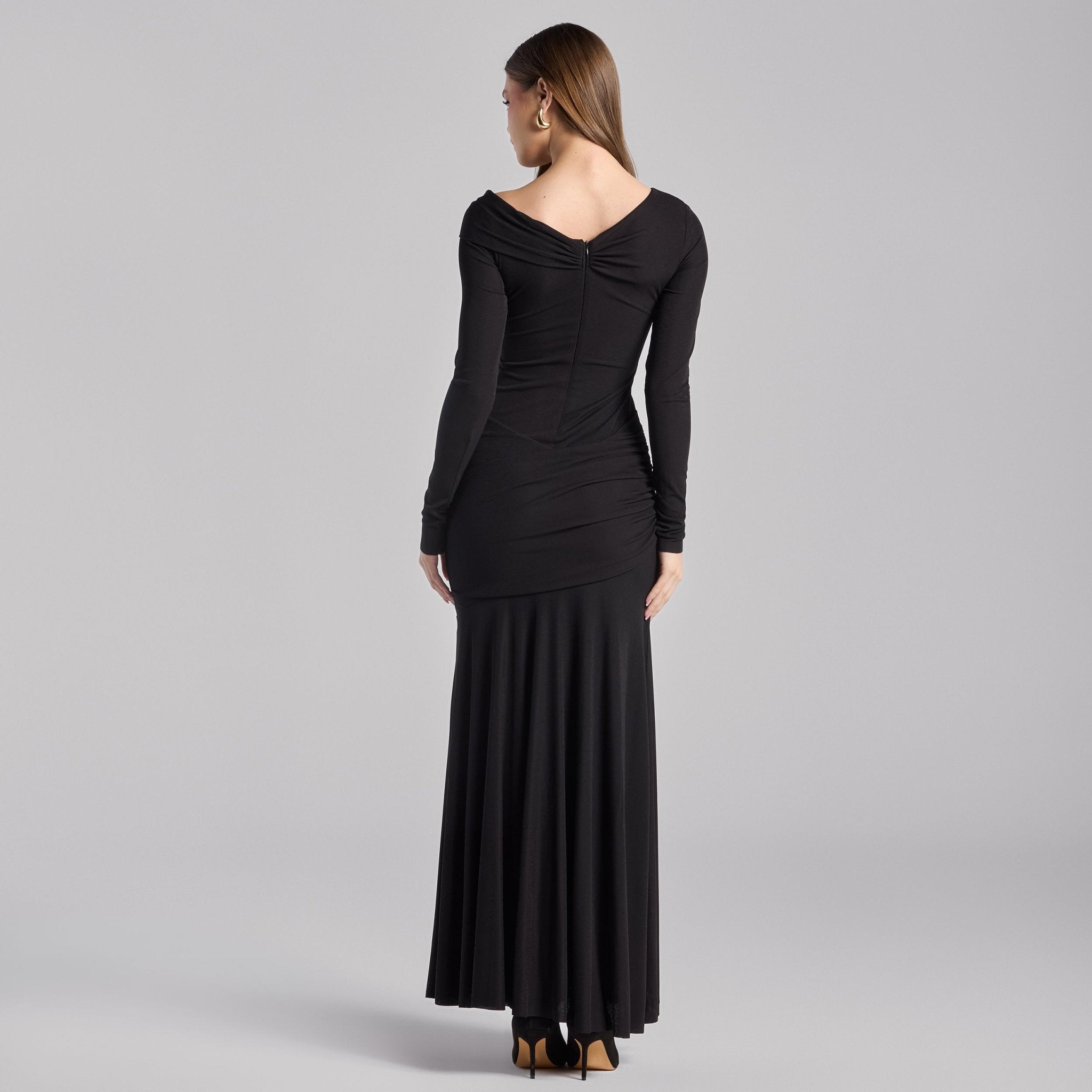 Black Draped Jersey Maxi Dress - shopaleena