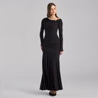 Black Draped Jersey Maxi Dress - shopaleena