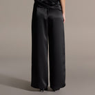 Black Draped Satin Blouse & Wide Leg Pants Set - shopaleena