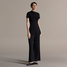 Black Draped Top & Wide Leg Pants Cotton Set - shopaleena