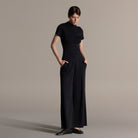 Black Draped Top & Wide Leg Pants Cotton Set - shopaleena