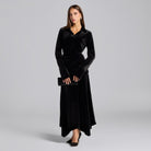 Black Draped Waist Maxi Velvet Dress - shopaleena