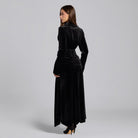 Black Draped Waist Maxi Velvet Dress - shopaleena