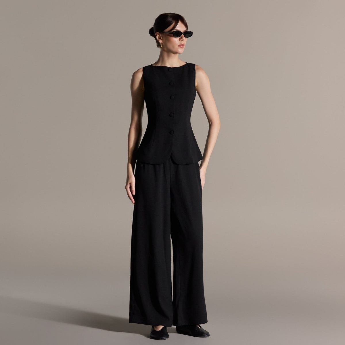 Black Elastic Waist Wide Leg Pants - shopaleena