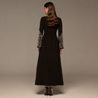 Black Embellished Boat - Neck Crepe Dress - shopaleena