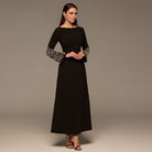 Black Embellished Boat - Neck Crepe Dress - shopaleena