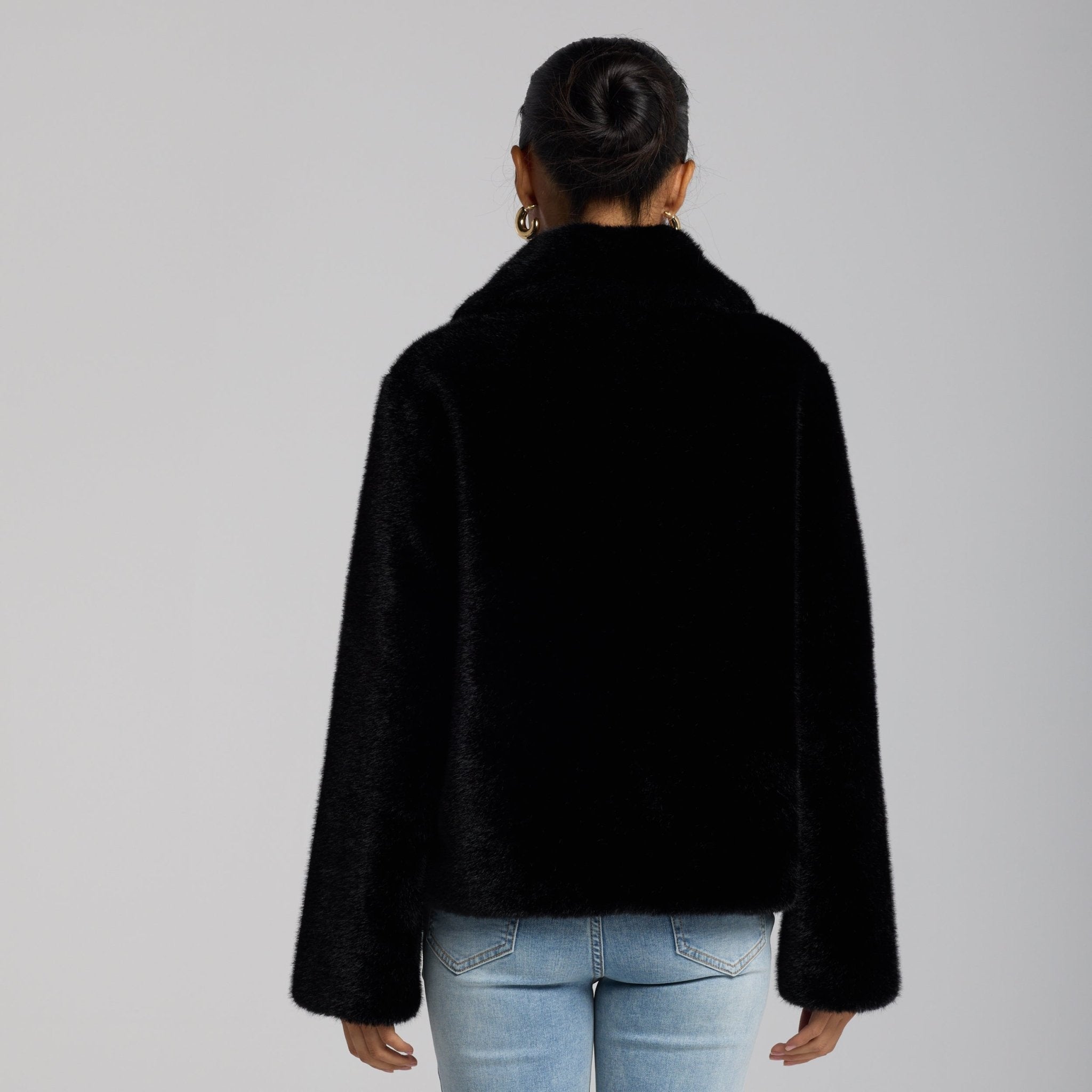 Black Faux Mink Fur Jacket - shopaleena