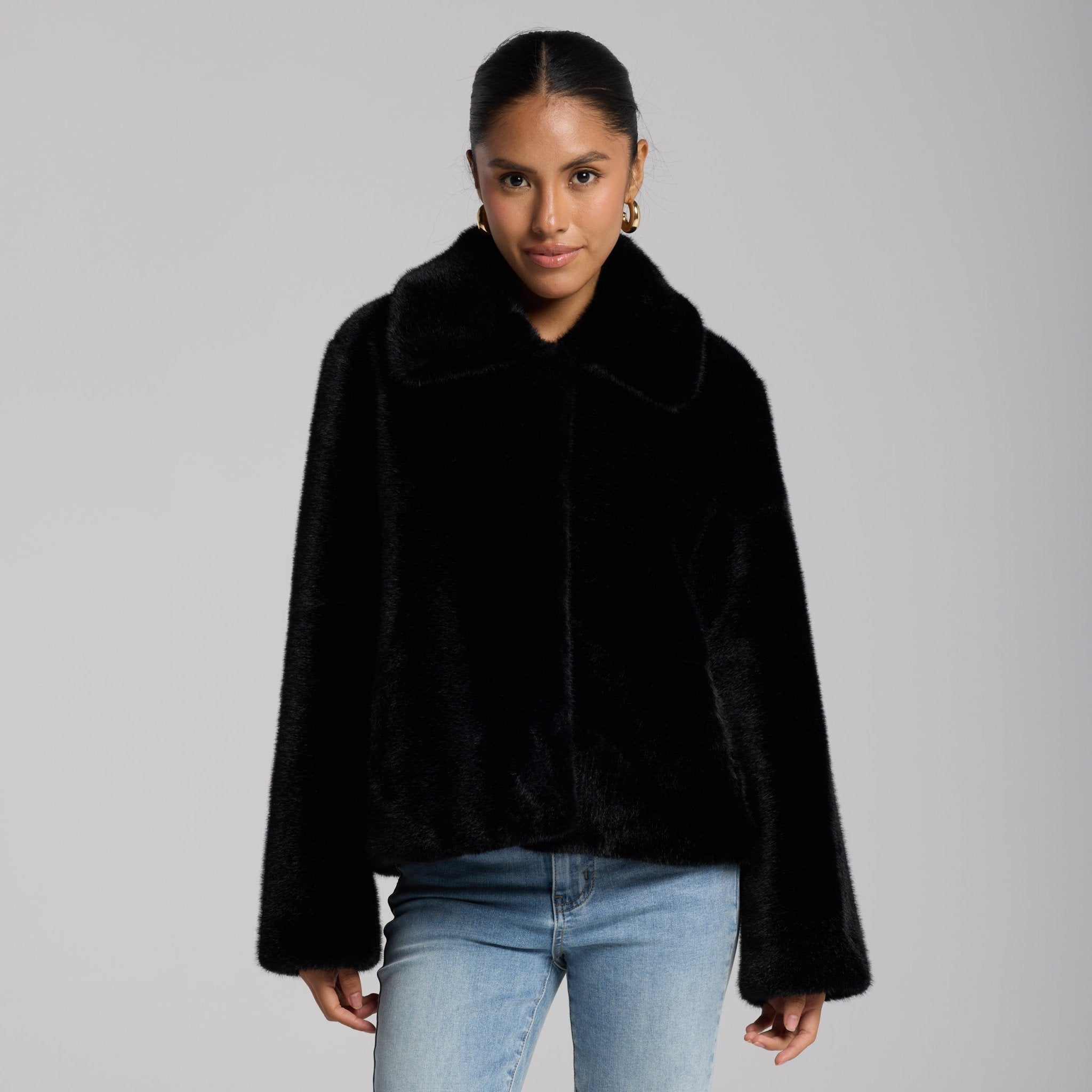 Black Faux Mink Fur Jacket - shopaleena
