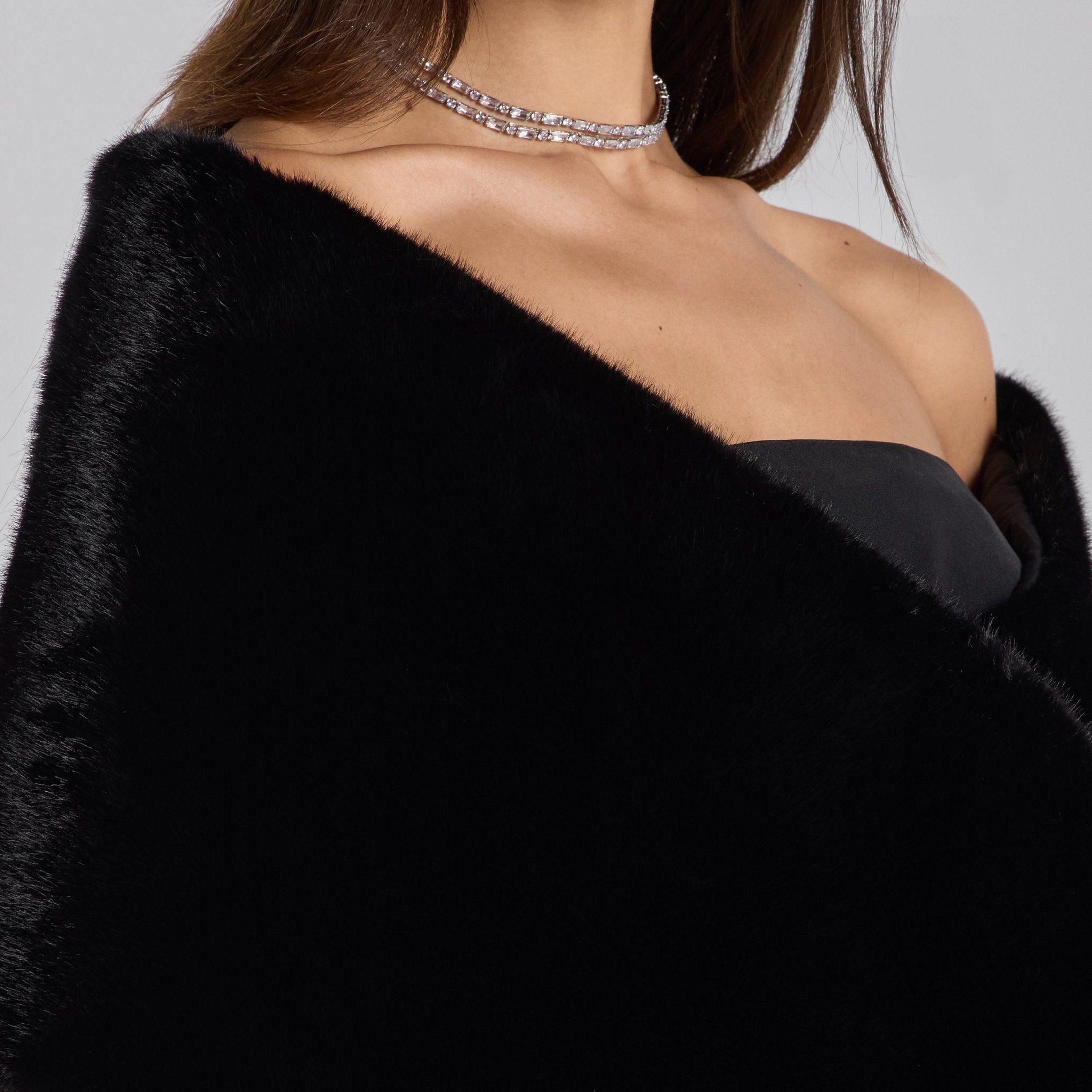 Black Faux Mink Fur Shawl - shopaleena