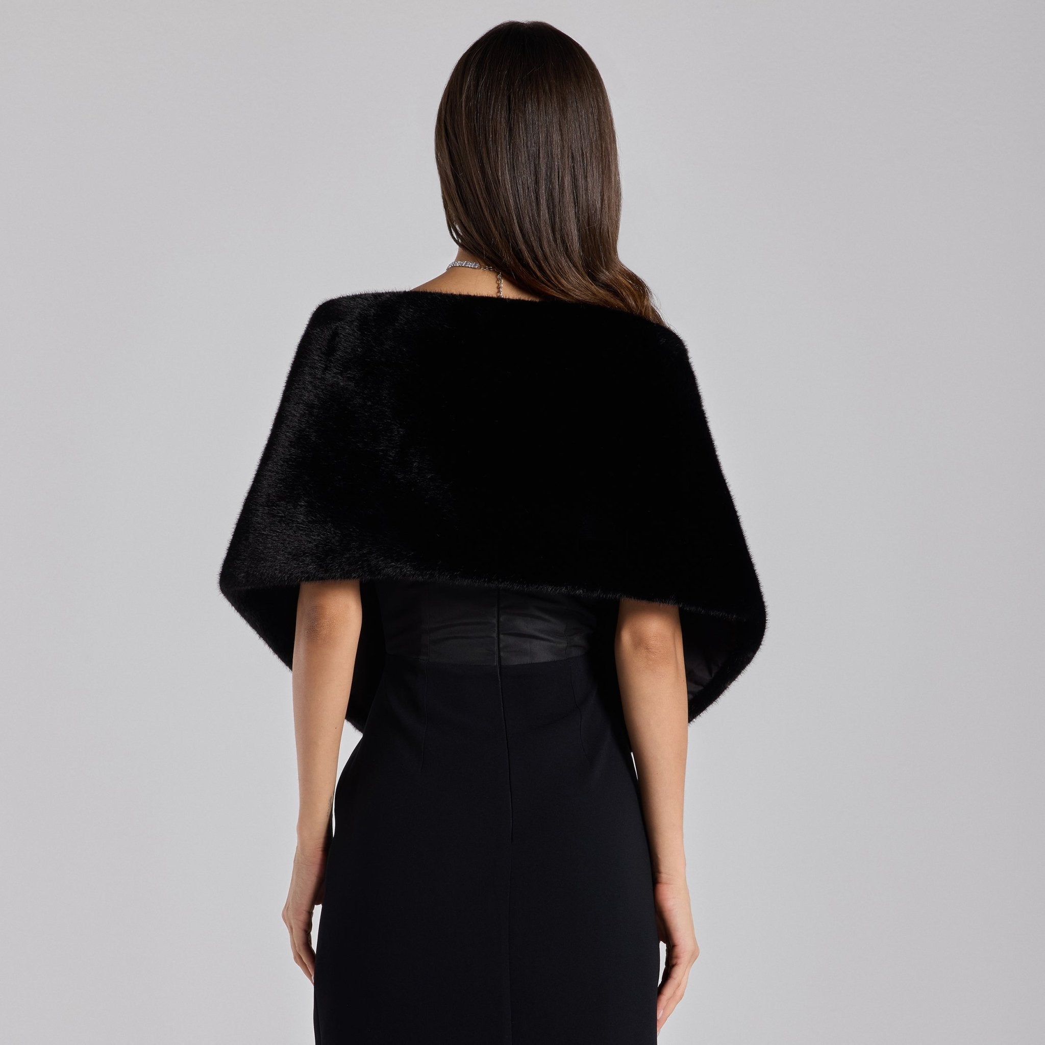 Black Faux Mink Fur Shawl - shopaleena