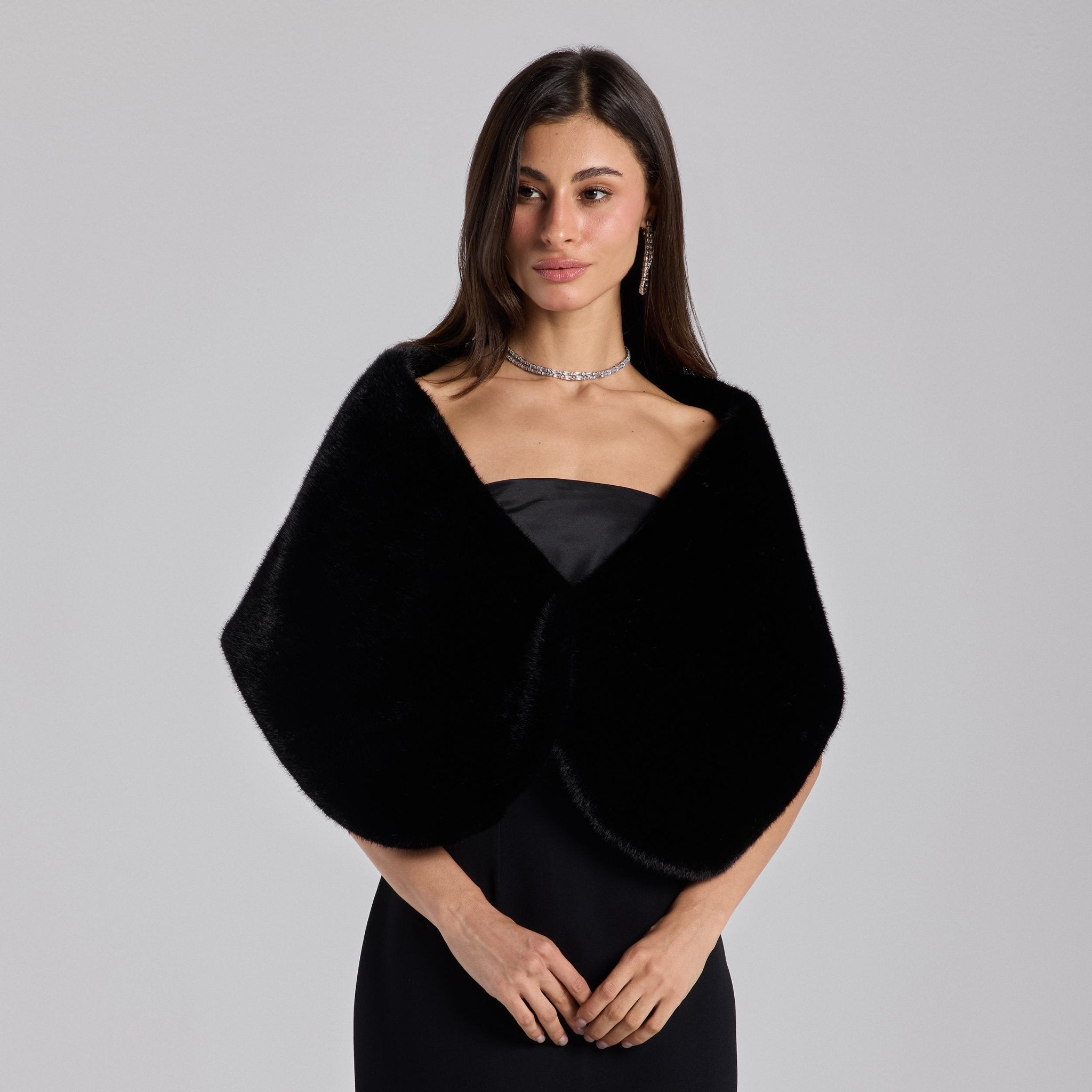 Black Faux Mink Fur Shawl - shopaleena