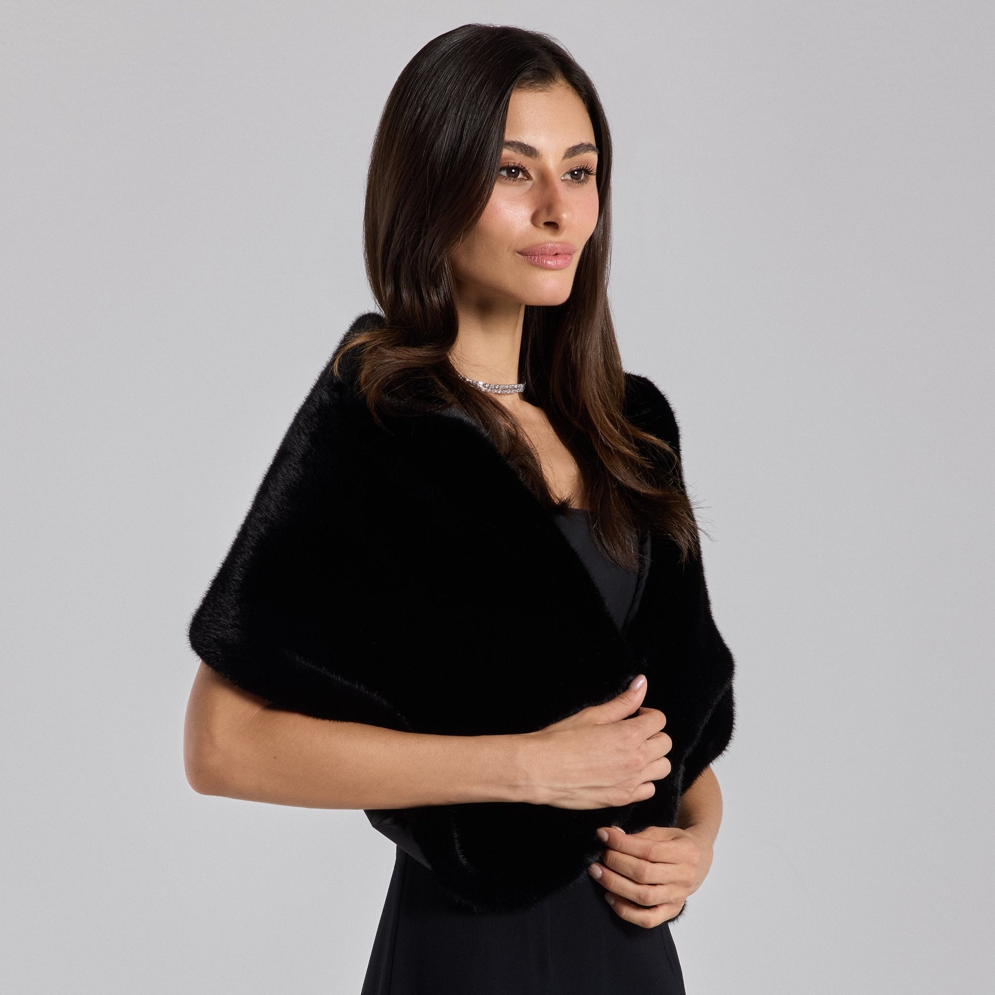 Black Faux Mink Fur Shawl - shopaleena