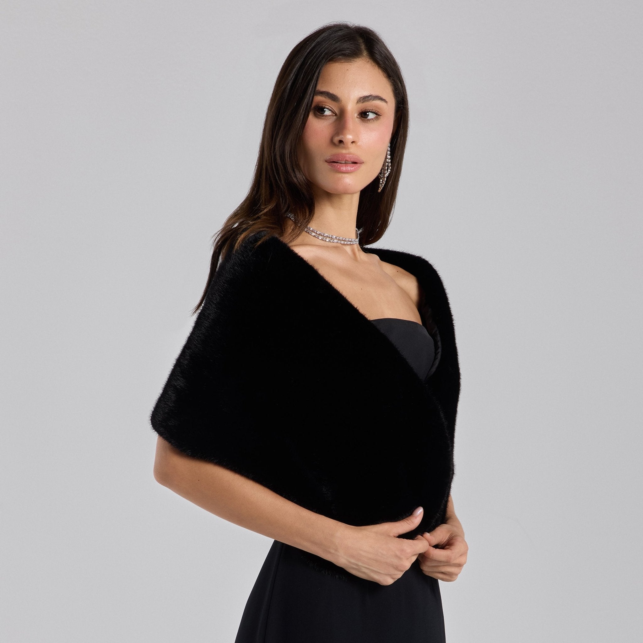Black Faux Mink Fur Shawl - shopaleena
