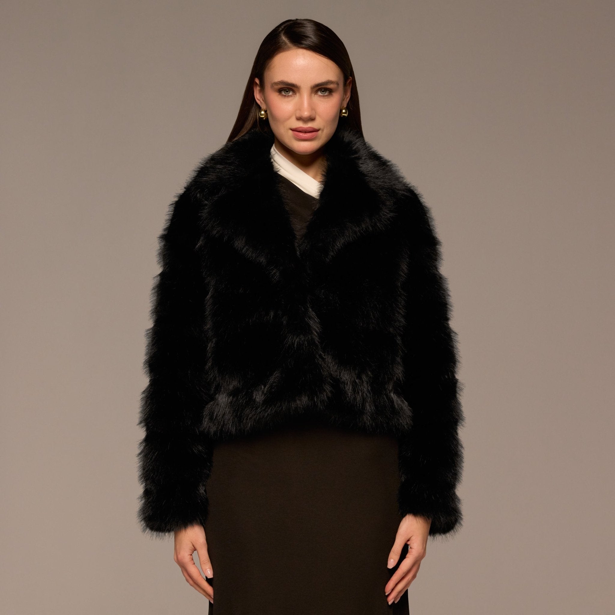 Black Faux Sable Fur Jacket - shopaleena