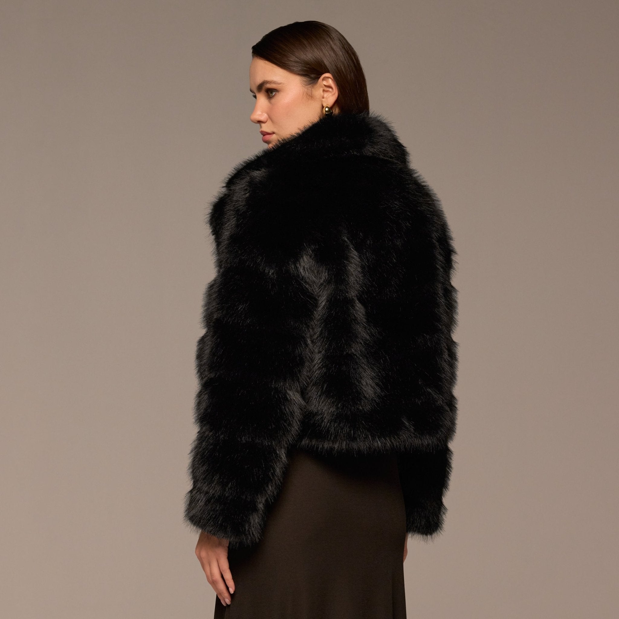 Black Faux Sable Fur Jacket - shopaleena