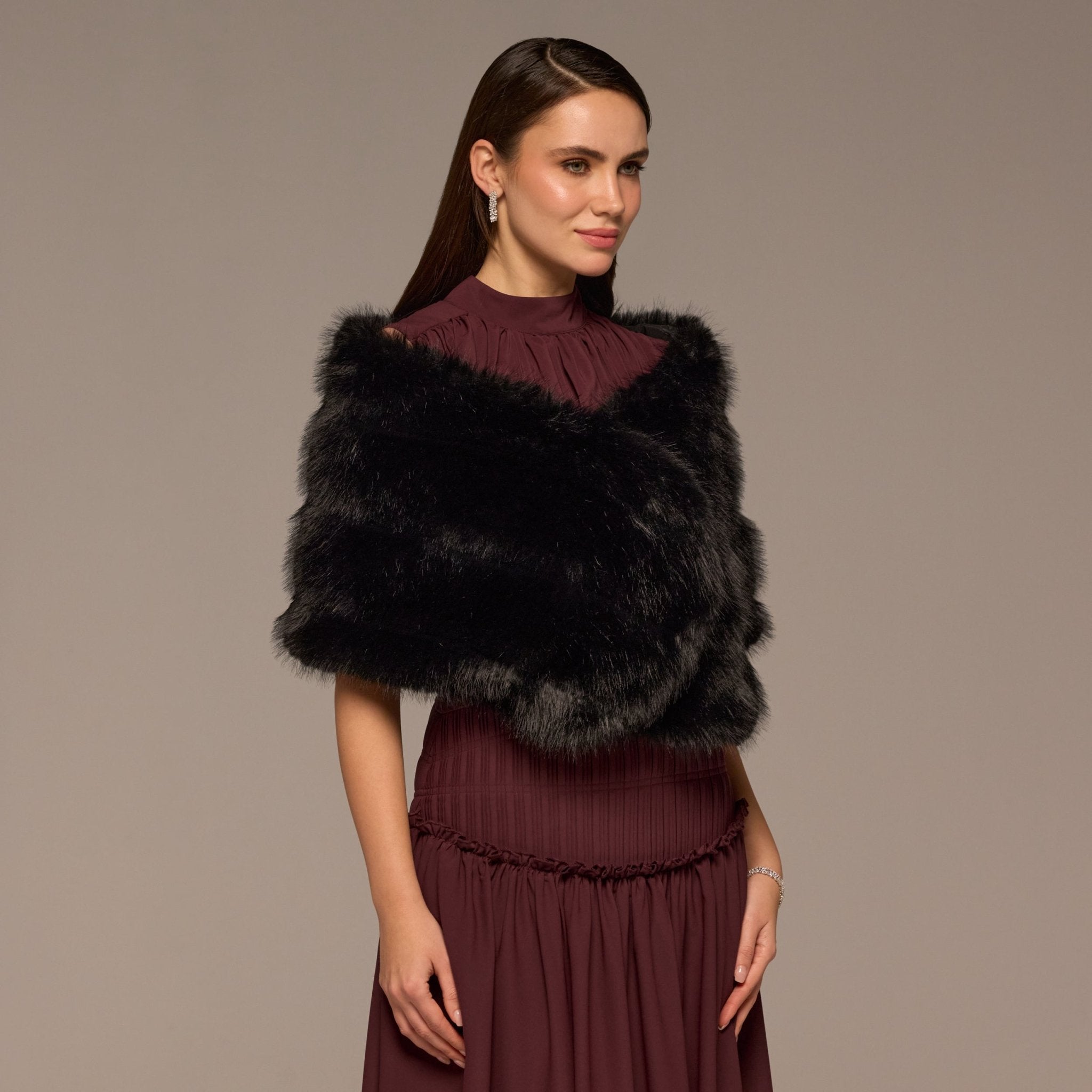 Black Faux Sable Fur Shawl - shopaleena