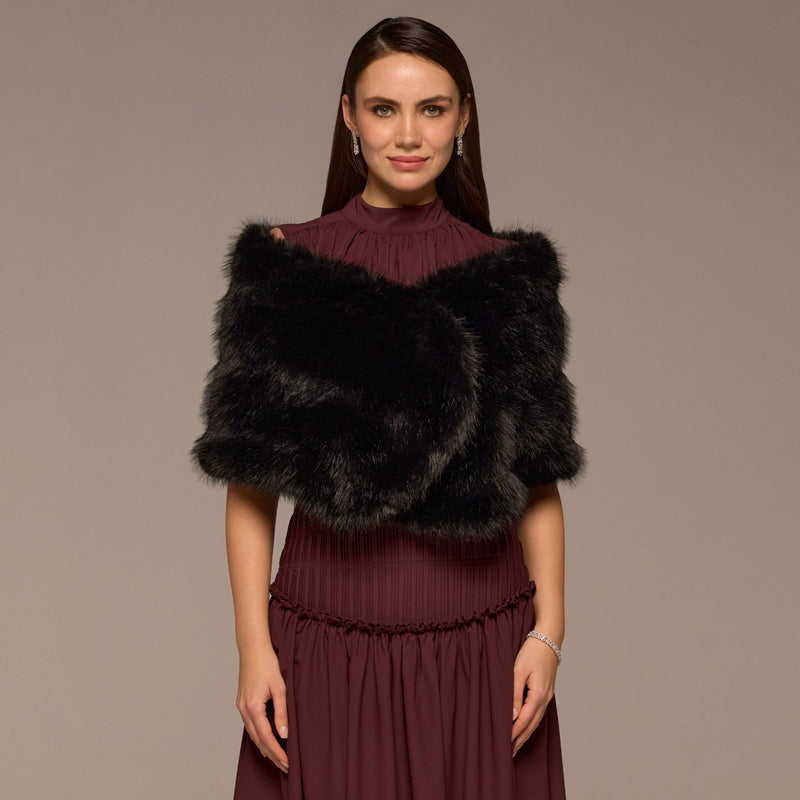 Black Faux Sable Fur Shawl