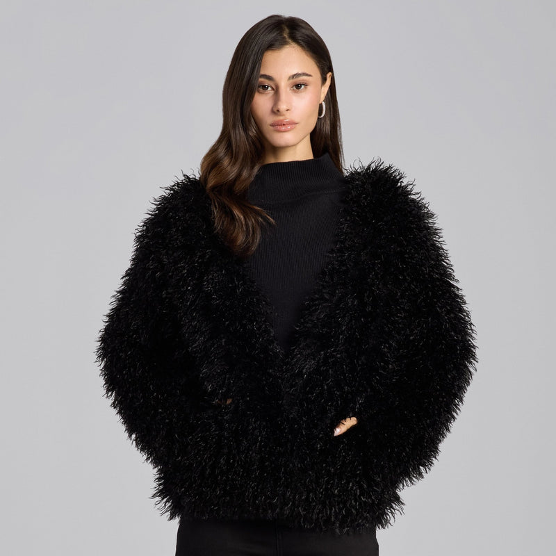 Black Faux Tibet Lamb Fur Jacket