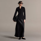 Black Flared Satin Maxi Skirt - shopaleena