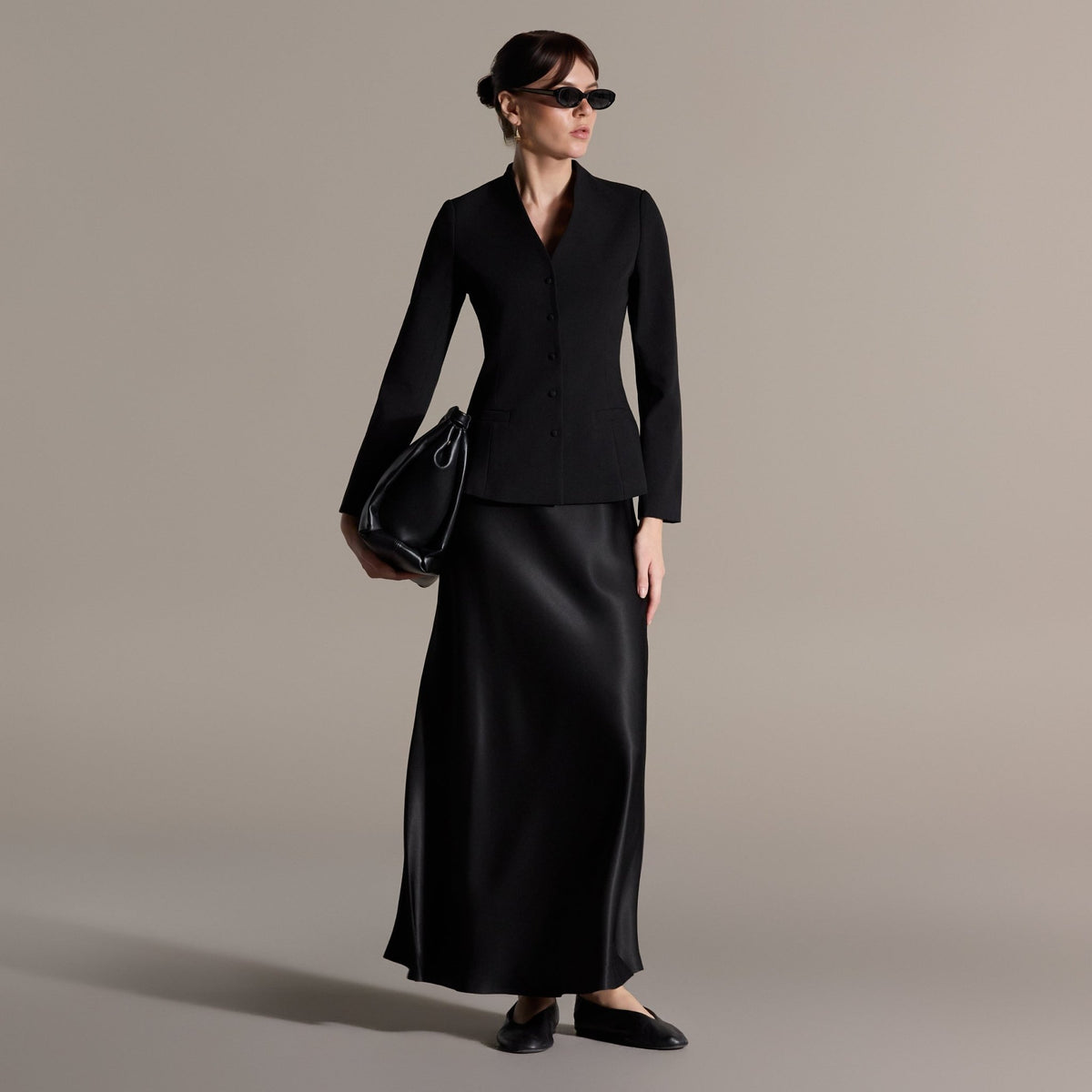 Black Flared Satin Maxi Skirt - shopaleena