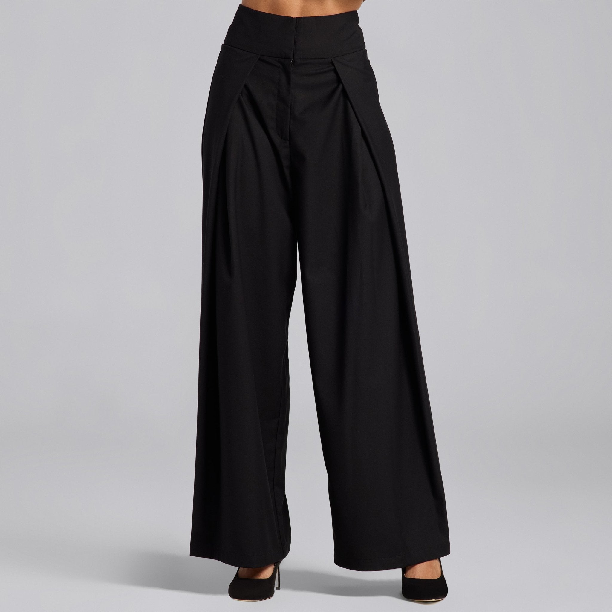 Black Front Overlay Cotton Pants - shopaleena