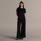 Black Gathered Side Cotton T-shirt - shopaleena