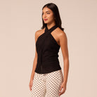 Black Halter Neck Button Top - shopaleena
