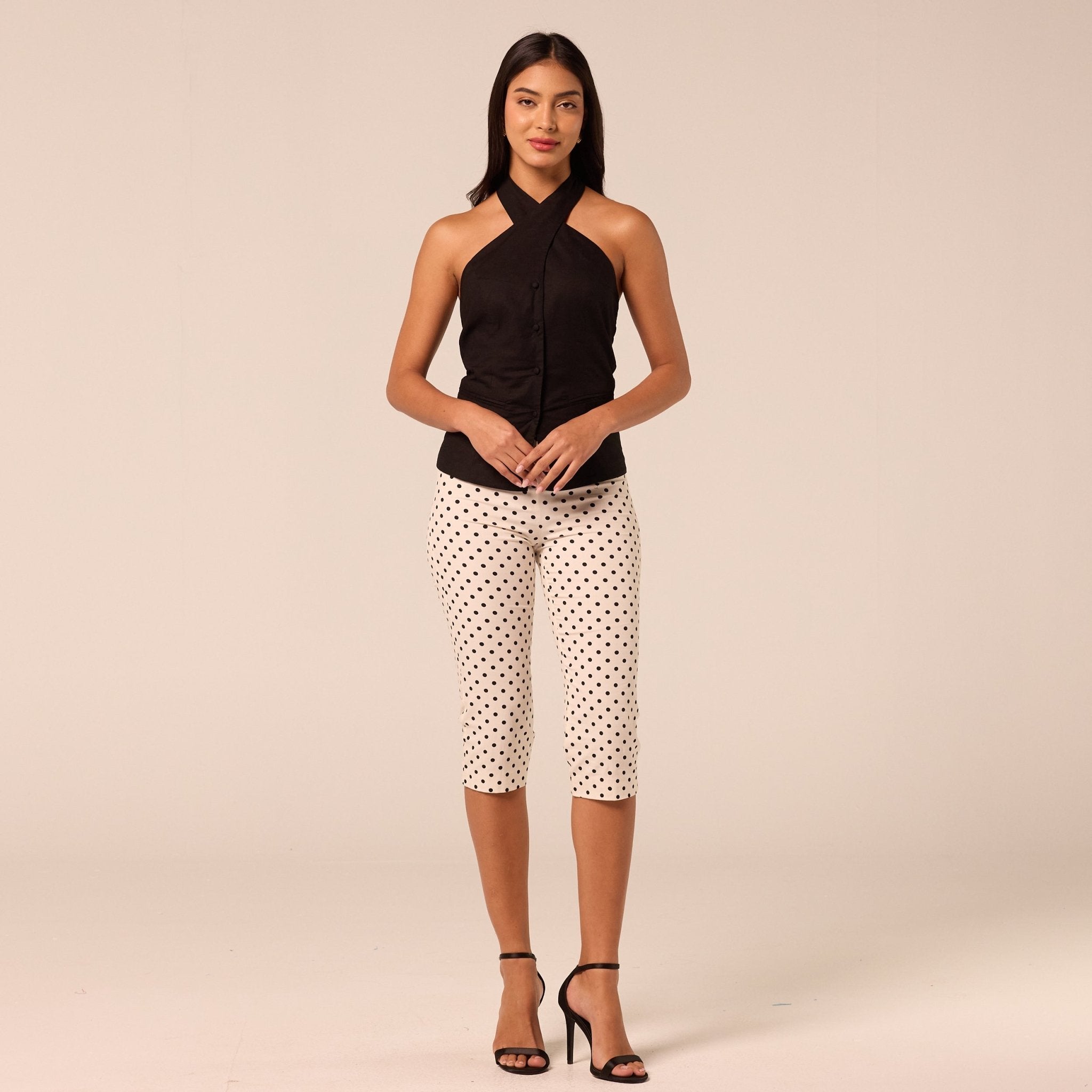 Black Halter Neck Button Top - shopaleena