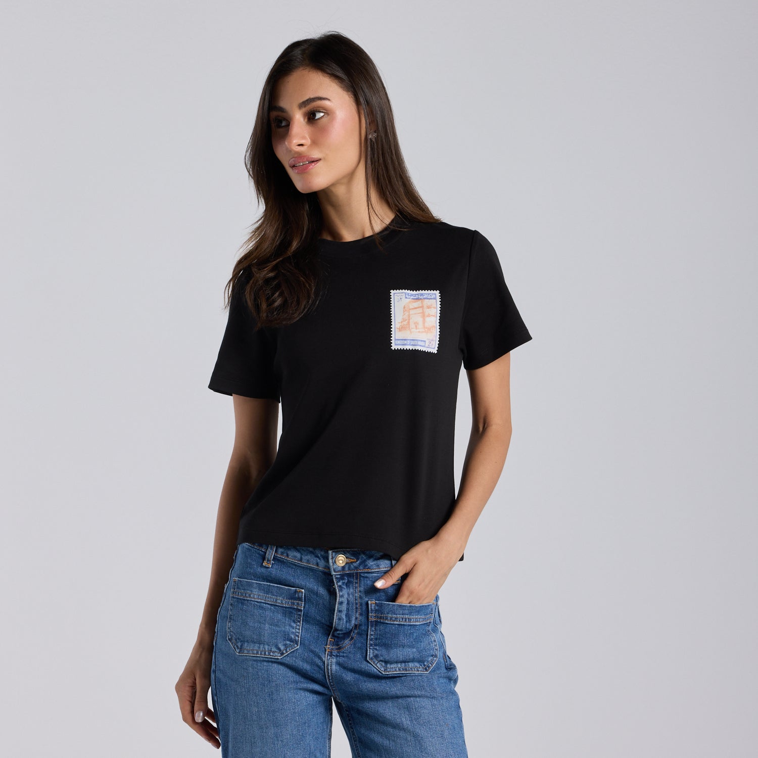 Black KSA Embroidered Cotton T-shirt - shopaleena