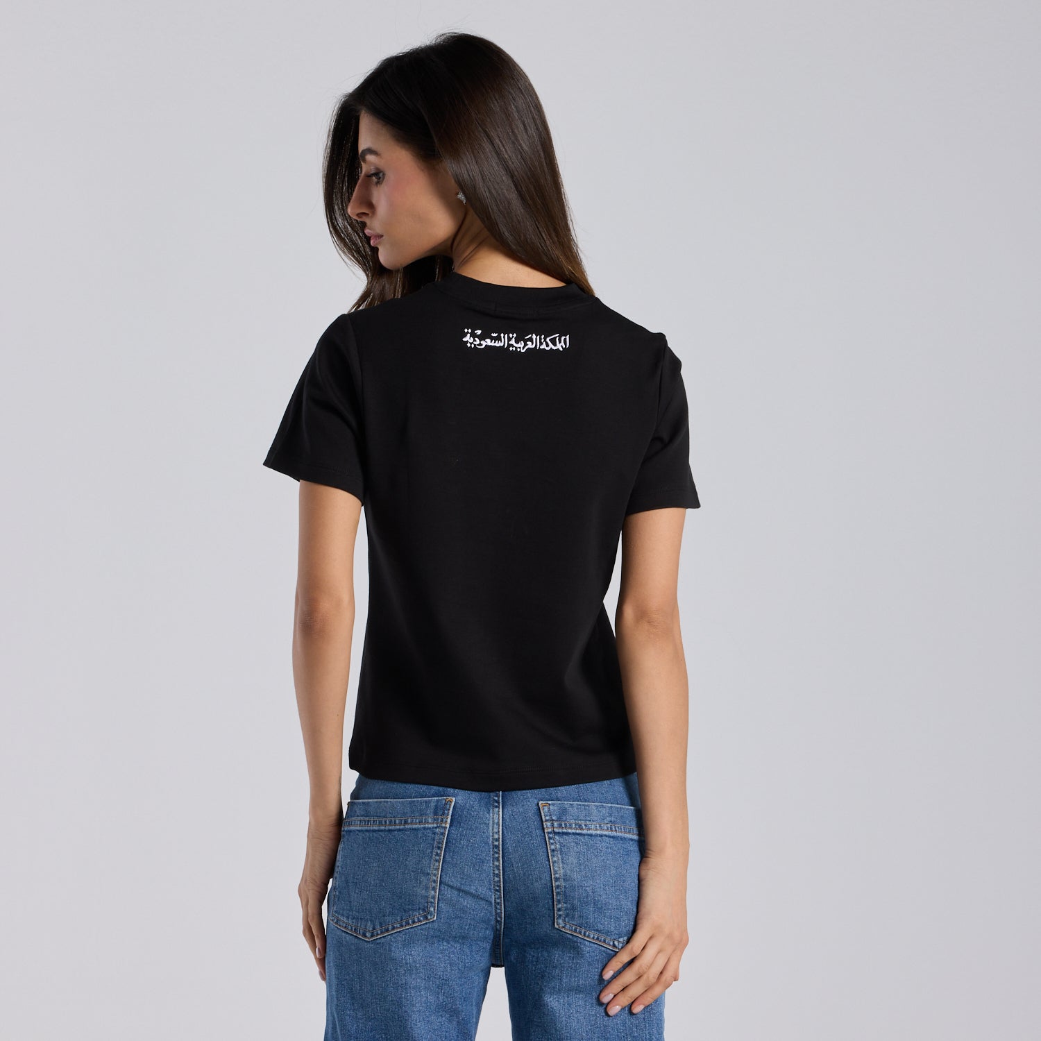 Black KSA Embroidered Cotton T-shirt - shopaleena