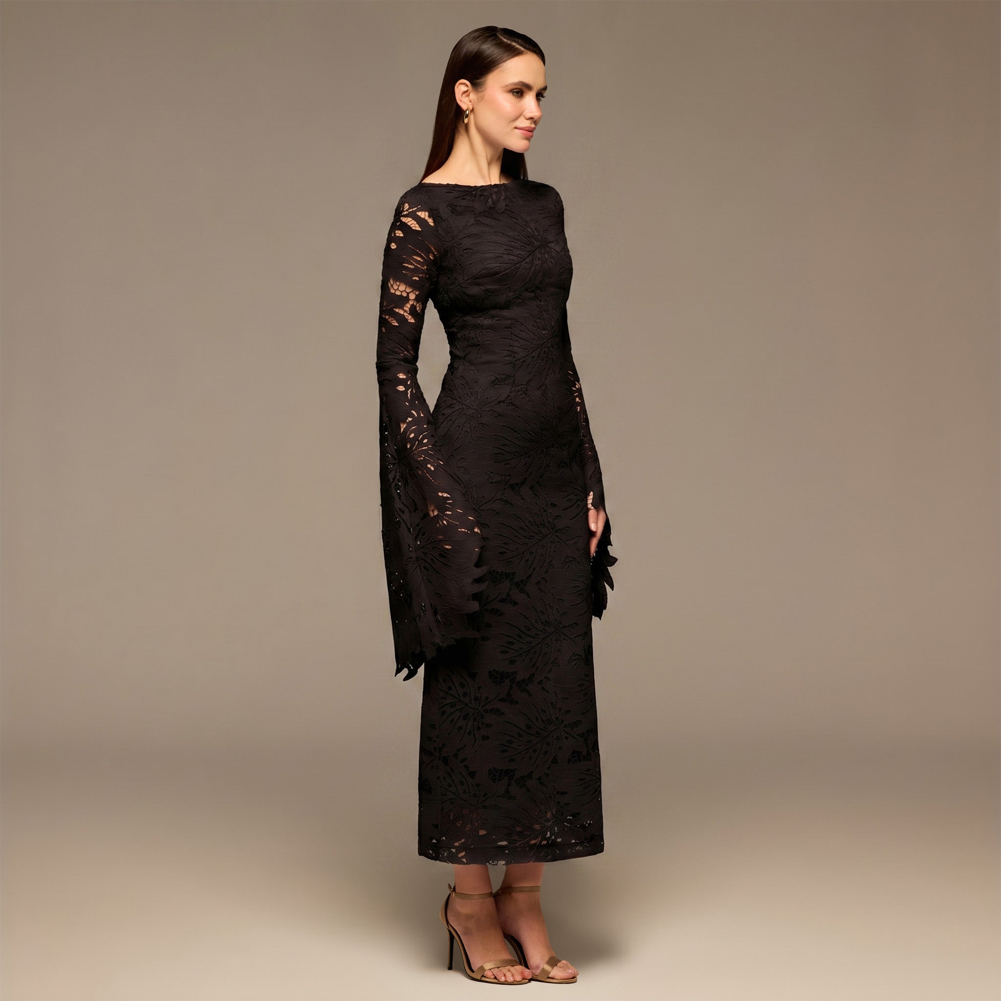Black Lace Long Sleeve Maxi Dress - shopaleena