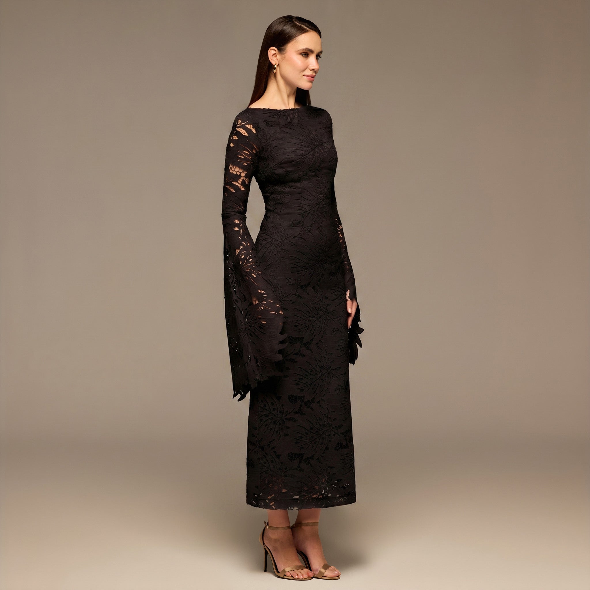Black Lace Long Sleeve Maxi Dress - shopaleena
