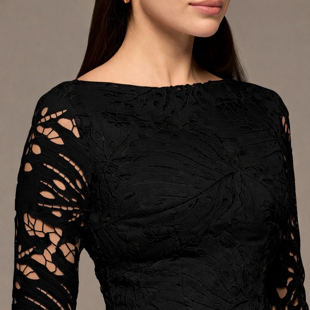 Black Lace Long Sleeve Maxi Dress - shopaleena