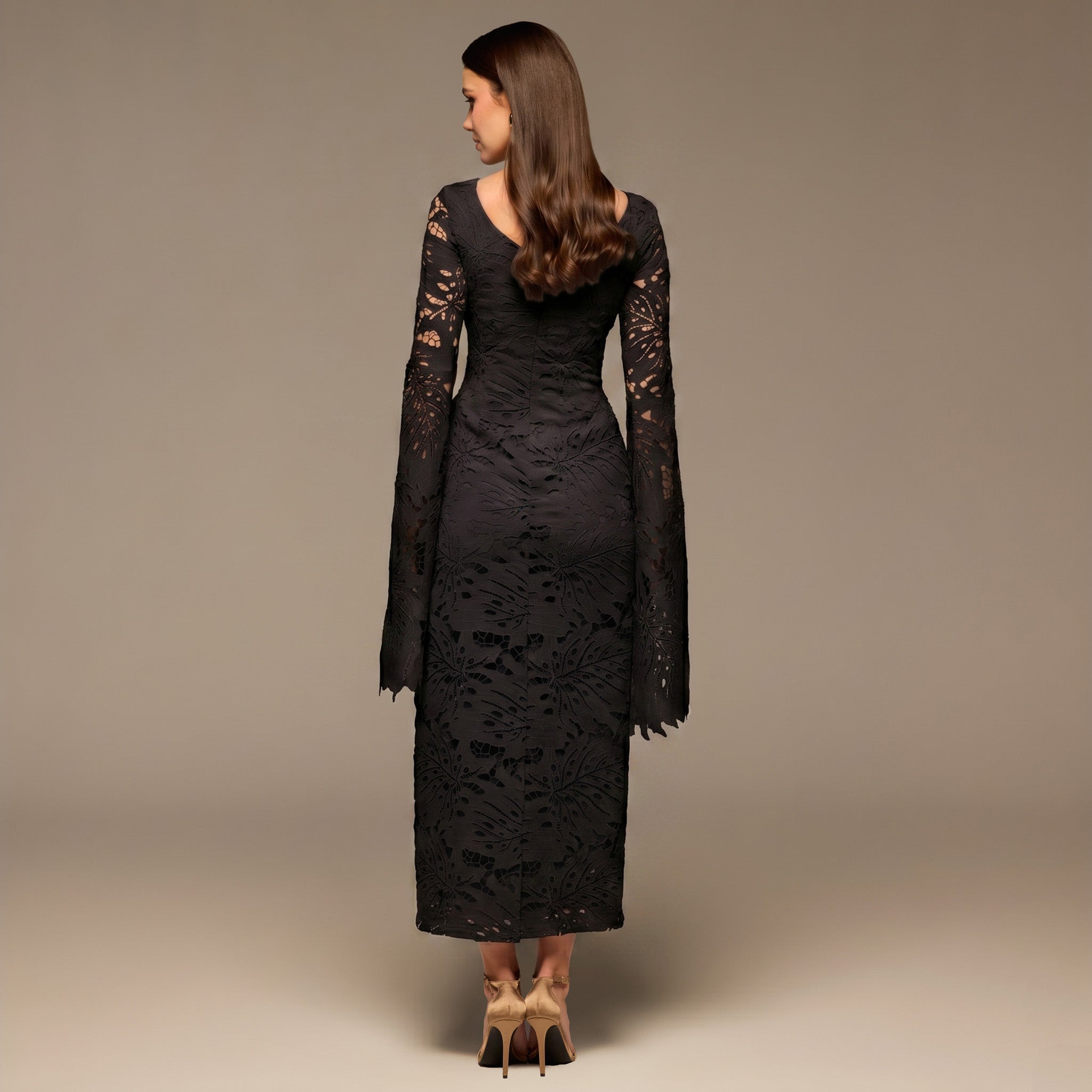 Black Lace Long Sleeve Maxi Dress - shopaleena