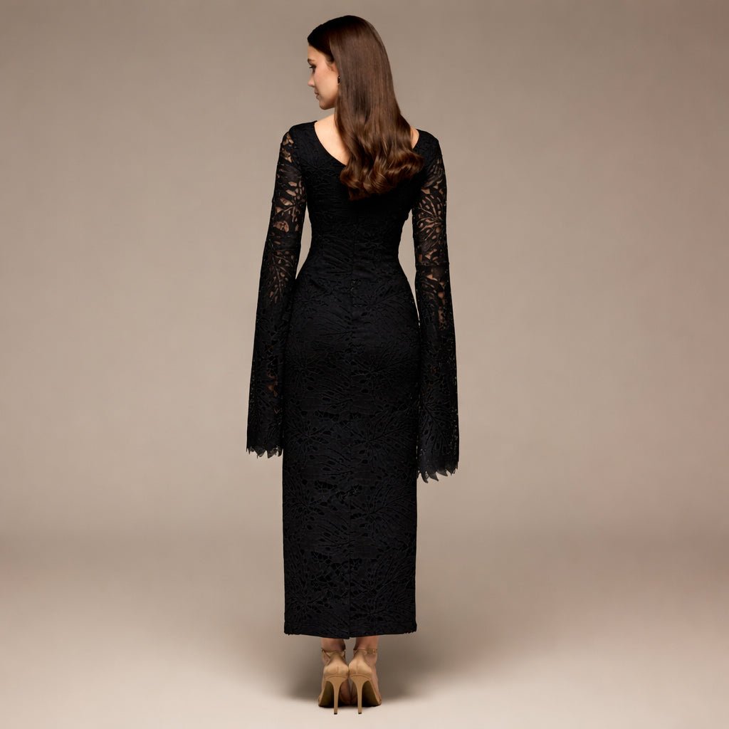 Black Lace Long Sleeve Maxi Dress - shopaleena