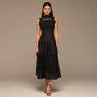 Black Lace - Paneled Cotton Midi Dress - shopaleena