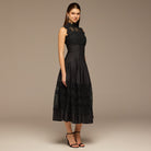 Black Lace - Paneled Cotton Midi Dress - shopaleena