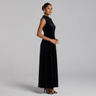 Black Lace Turtleneck Velvet Maxi Dress - shopaleena