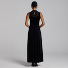 Black Lace Turtleneck Velvet Maxi Dress - shopaleena